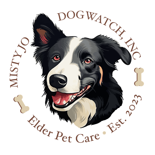 Misty Jo Dogwatch logo featuring the nonprofit's elder pet care dog emblem.